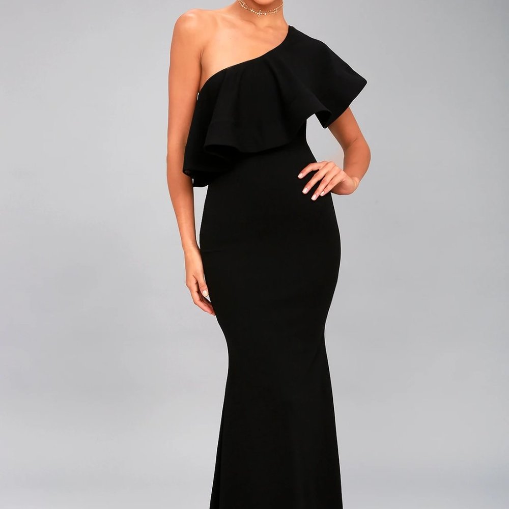 Lulus So Amazed Black One-Shoulder Maxi Dress - Small